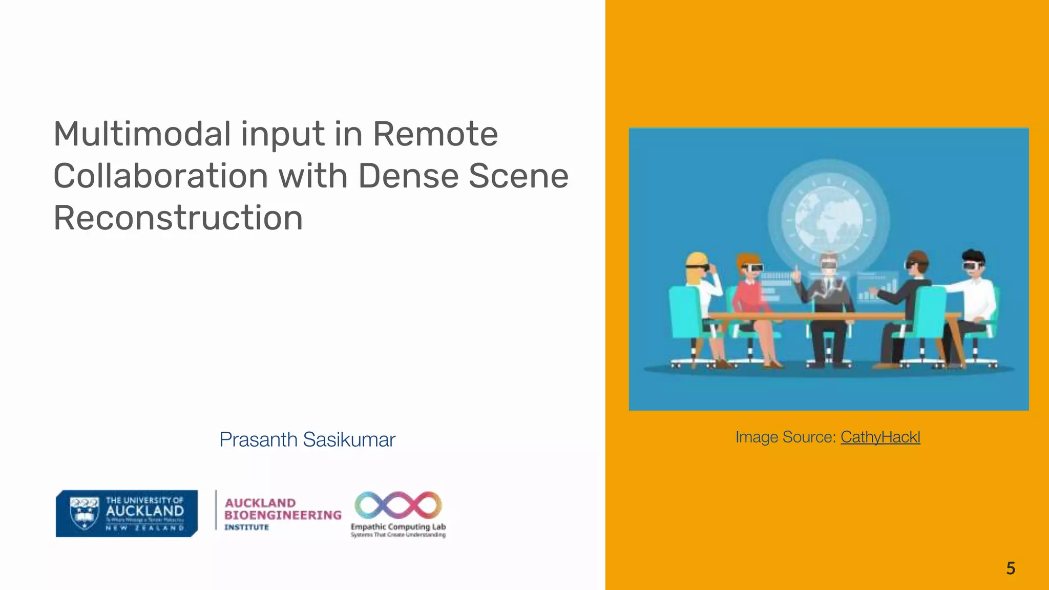 Multimodal input in Remote
Collaboration with Dense Scene
Reconstruction
Prasanth Sasikumar
5
Image Source: CathyHackl
 