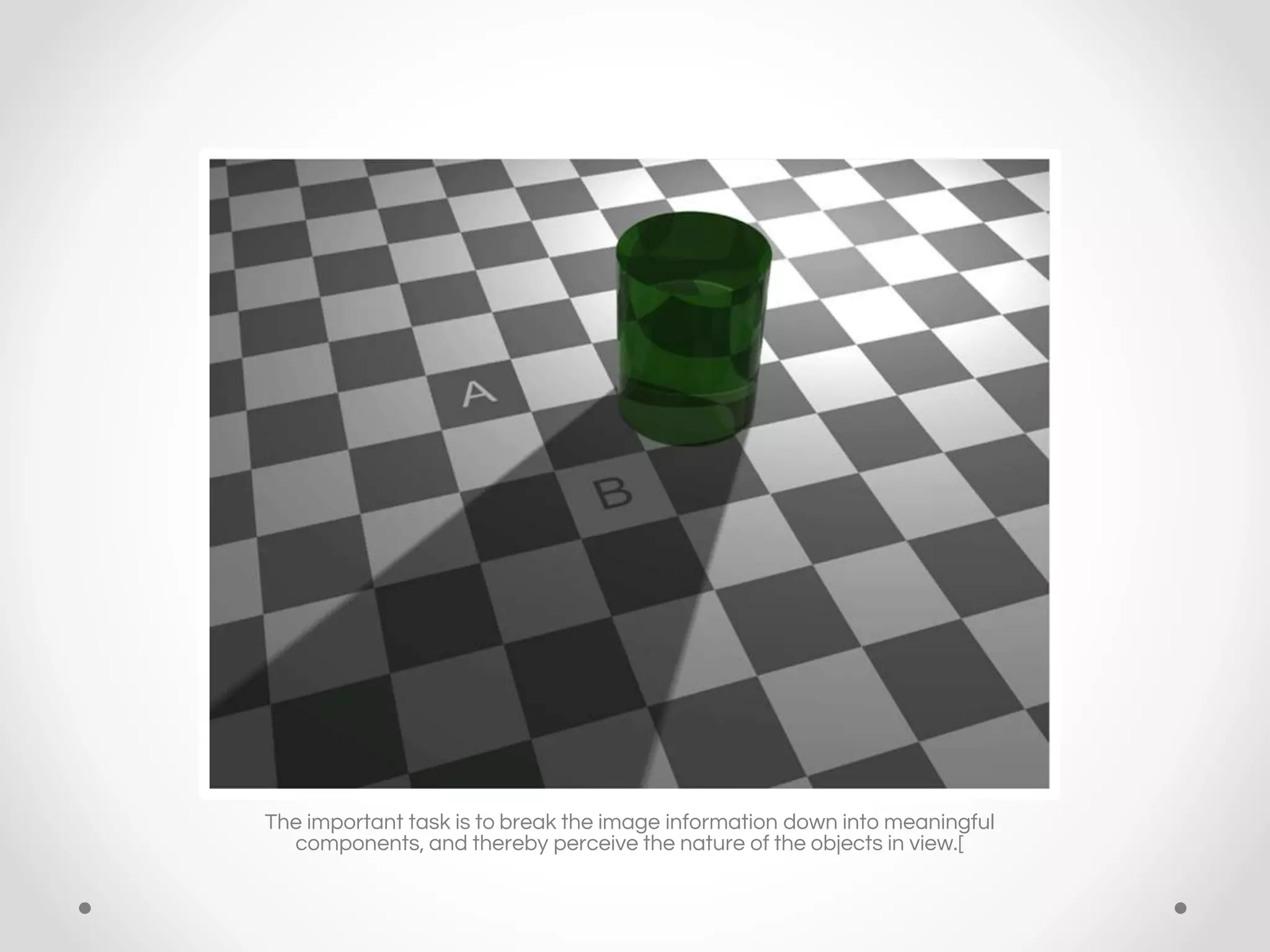 The important task is to break the image information down into meaningful
components, and thereby perceive the nature of the objects in view.[
 