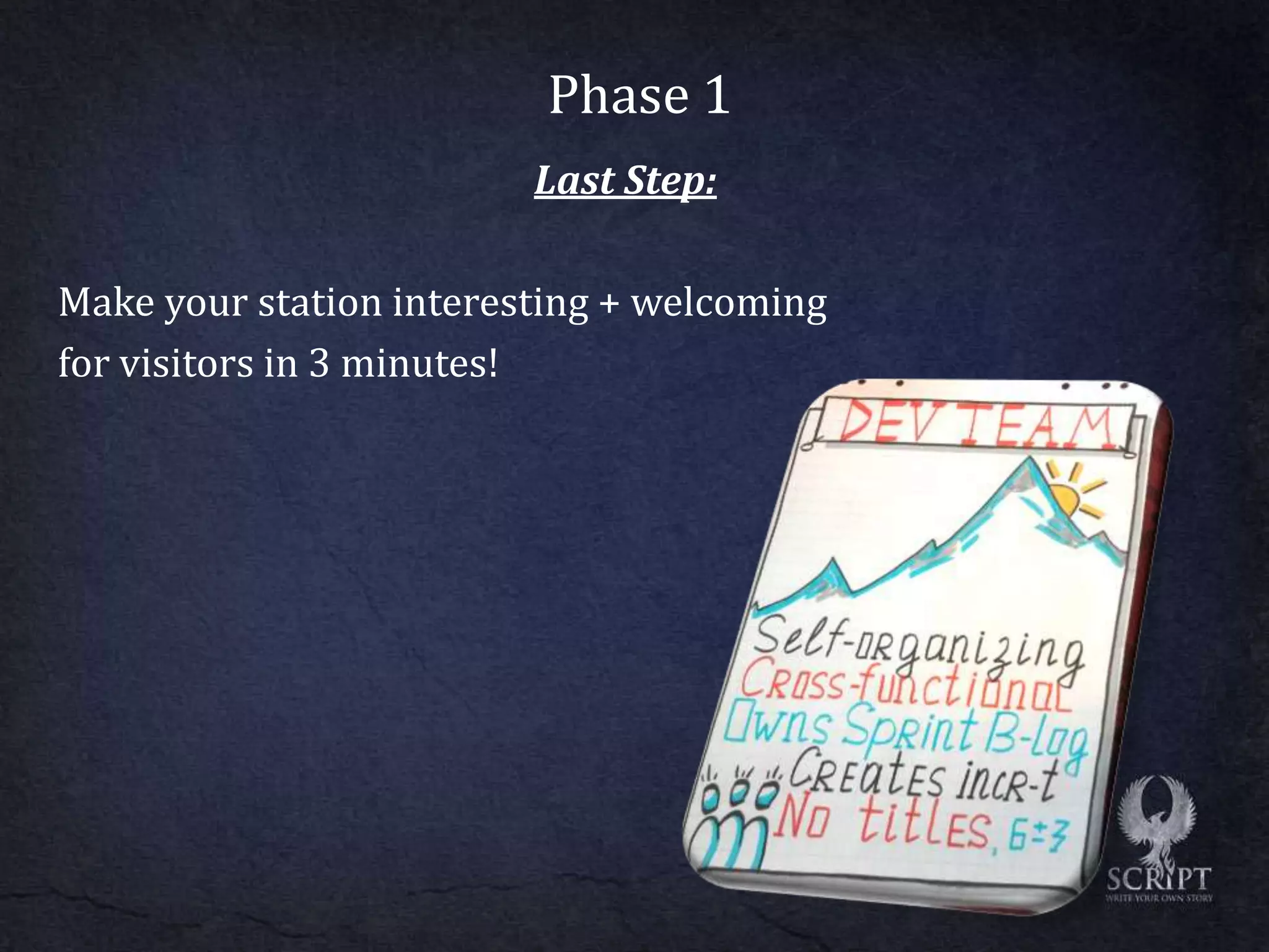 Phase 1
Last Step:
Make your station interesting + welcoming
for visitors in 3 minutes!
 