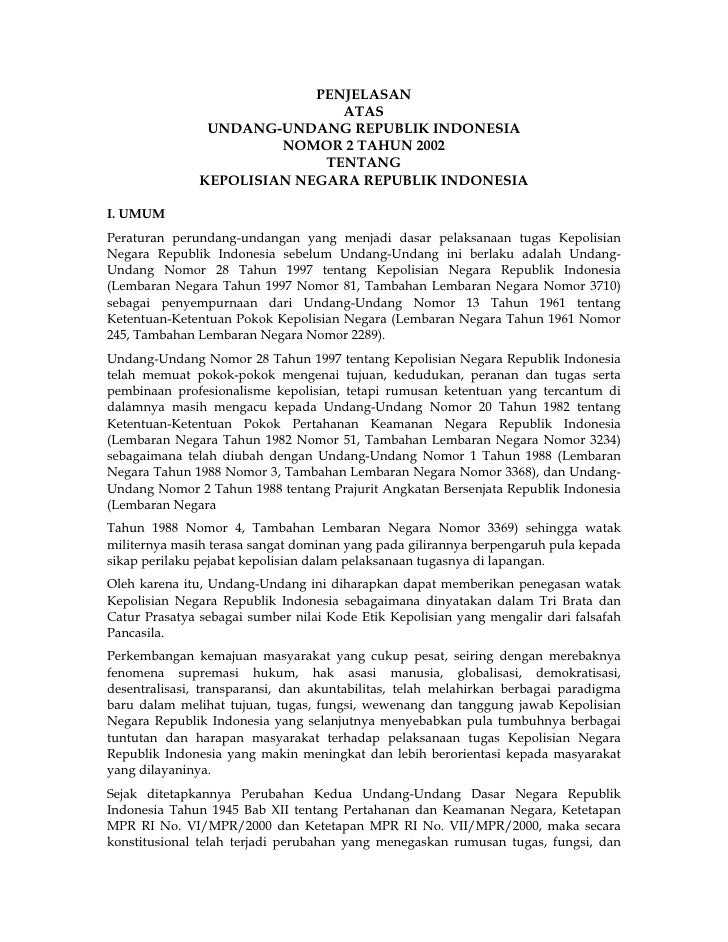 Undang Undang Republik Indonesia Nomor 2 Tahun 2002