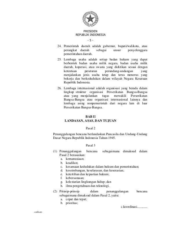 Undang undang nomor 24 tahun 2007 tentang penanggulangan