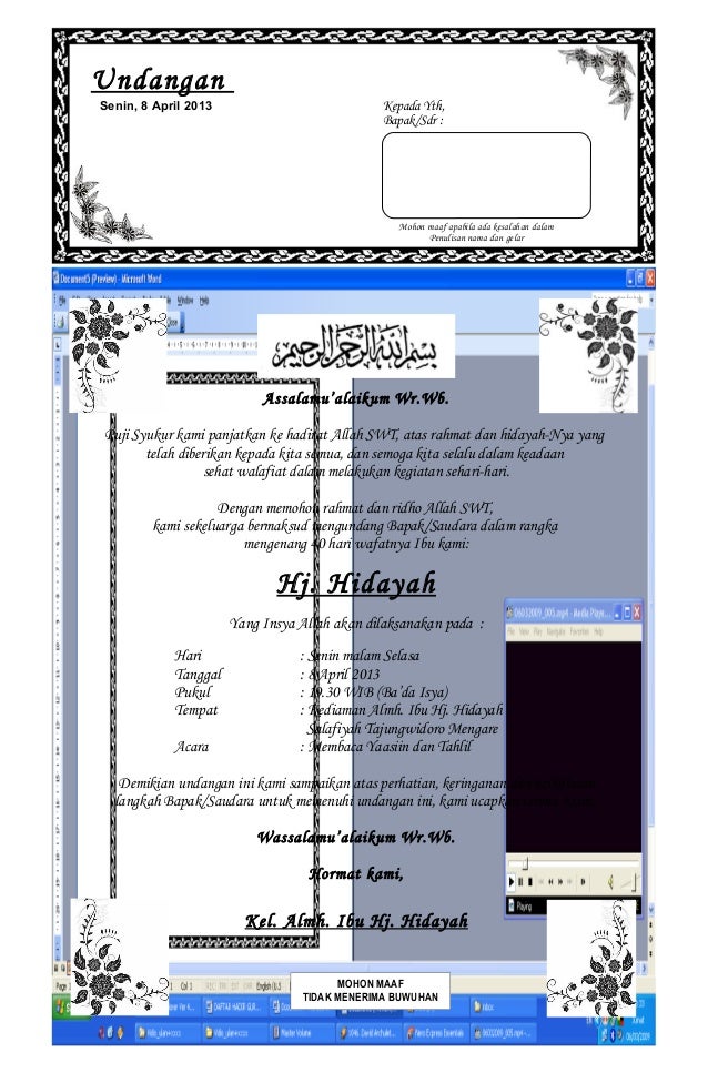 Contoh Surat Undangan Tahlilan 9 Hari - Sample Surat Undangan