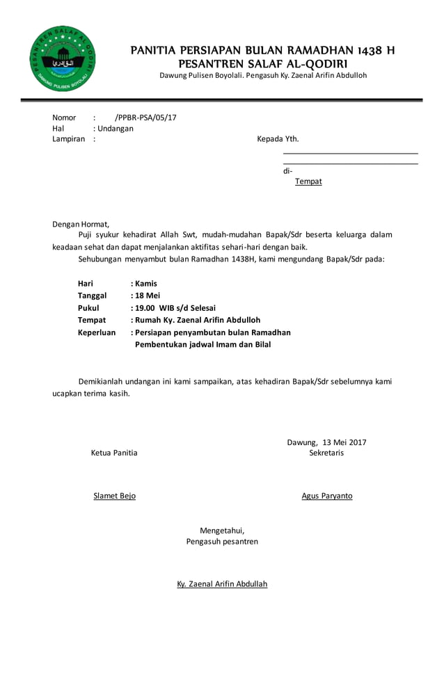 Undangan panitia persiapan ramadhan | PDF