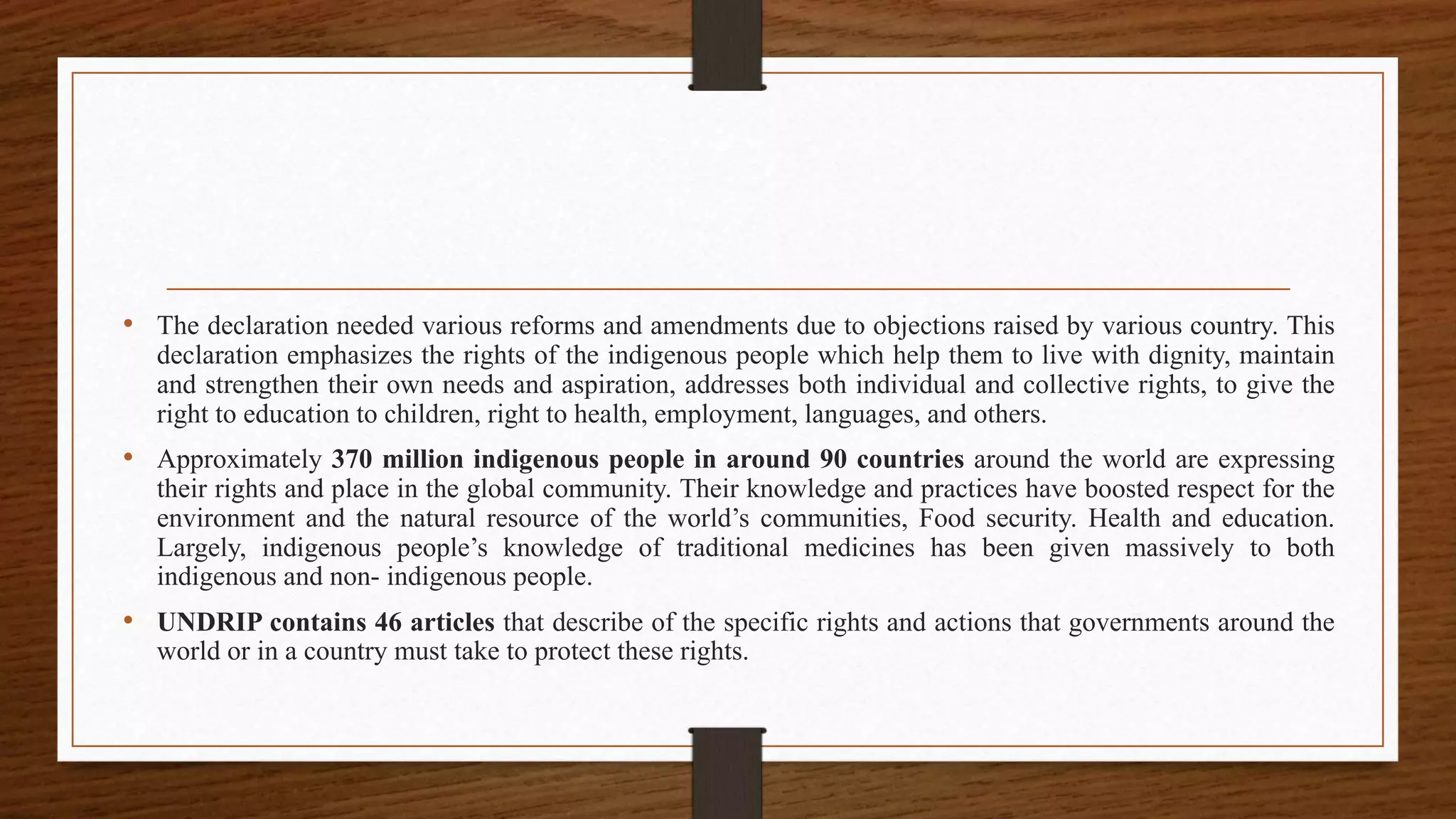 UN declaration on the rights of indigenous peoples, 2007 | PPTX