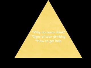 *Why do teens drink?
*Signs of teen drinking
*How to get help