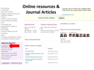 Online resources &
 Journal Articles
 