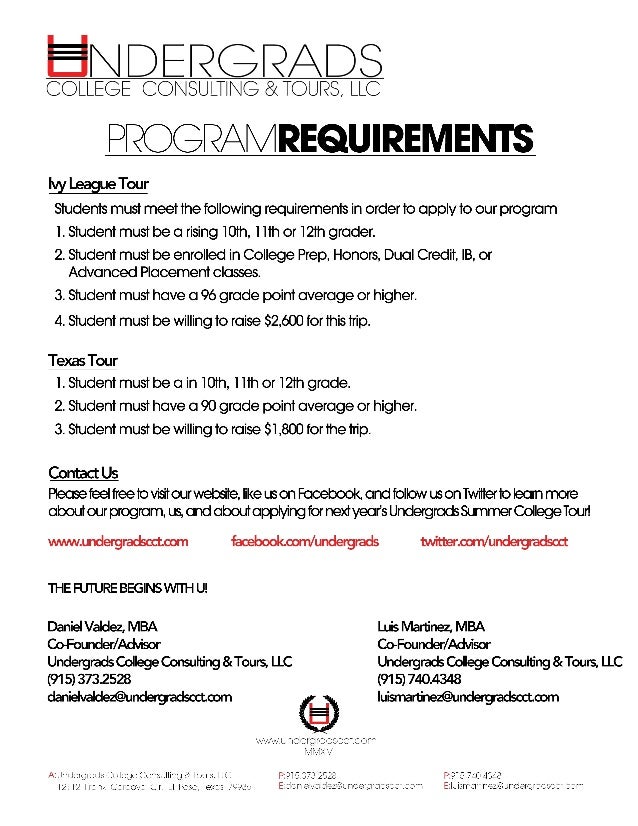 Undergrads College Consulting & Tours, LLC Requirements