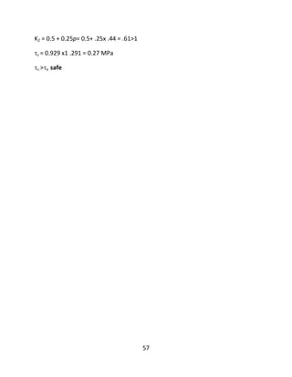 57
K2 = 0.5 + 0.25p= 0.5+ .25x .44 = .61>1
c = 0.929 x1 .291 = 0.27 MPa
c.>v safe
 