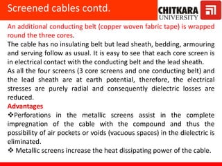 An additional conducting belt (copper woven fabric tape) is wrapped
round the three cores.
The cable has no insulating bel...