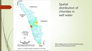 Spatial
distribution of
chlorides in
well water
http://wgbis.ces.iisc.ernet.in/biodiversity/p
ubs/ces_tr/TR133/section9.htm
 