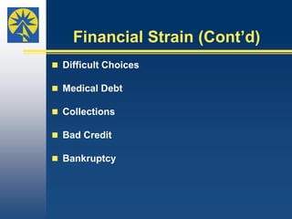 Out-of-Pocket Expenses (Cont’d) Copayments: A copayment is the amount that an insured person must pay each time they receive a health care service (e.g., $10 for a prescription, $25 for a doctor’s office visit).Among survey respondents reporting monthly costs:Nearly one-fifth paid at least $100 in copaymentsAlmost  six in 10 paid less than $100  