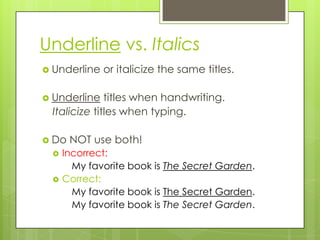 Underline, Italics, Quotation Marks Lesson - eGenio Content | PPT