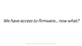 31Undermining Diagnostics Services: Bypassing UDS Security Checks
We have access to firmware… now what?
 
