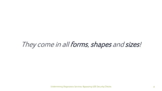 4Undermining Diagnostics Services: Bypassing UDS Security Checks
They come in all forms, shapes and sizes!
 