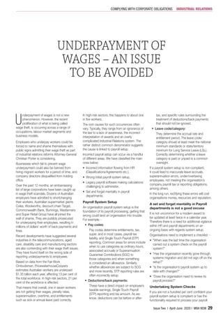 U
nderpayment of wages is not a new
phenomenon. However, the recent
proliferation of what is being called
wage theft, is o...