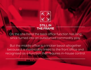 On the one hand the back office function has long
since turned into an outsourced commodity play.
But the middle office is...