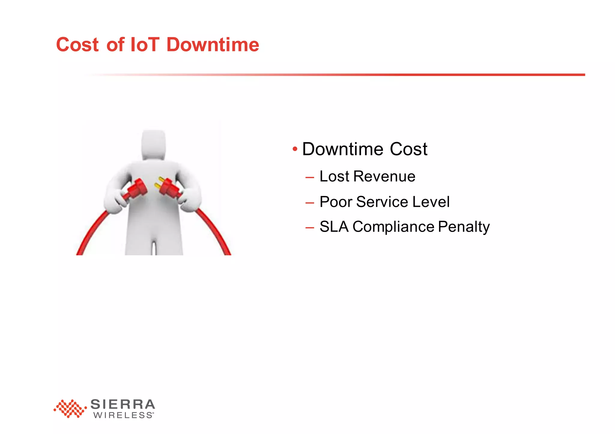26
Cost of IoT Downtime
• Downtime Cost
– Lost Revenue
– Poor Service Level
– SLA Compliance Penalty
 