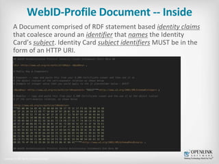 WebID-Profile Document -- Inside 
A Document comprised of RDF statement based identity claims 
that coalesce around an ide...