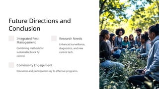 Future Directions and
Conclusion
Integrated Pest
Management
Combining methods for
sustainable black fly
control.
Research Needs
Enhanced surveillance,
diagnostics, and new
control tech.
Community Engagement
Education and participation key to effective programs.
 