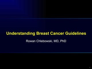 Understanding Breast Cancer Guidelines Rowan Chlebowski, MD, PhD 