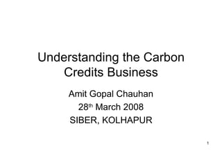 Understanding the Carbon Credits Business Amit Gopal Chauhan 28 th  March 2008 SIBER, KOLHAPUR 
