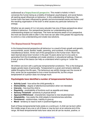 Understanding Challenging Behavior