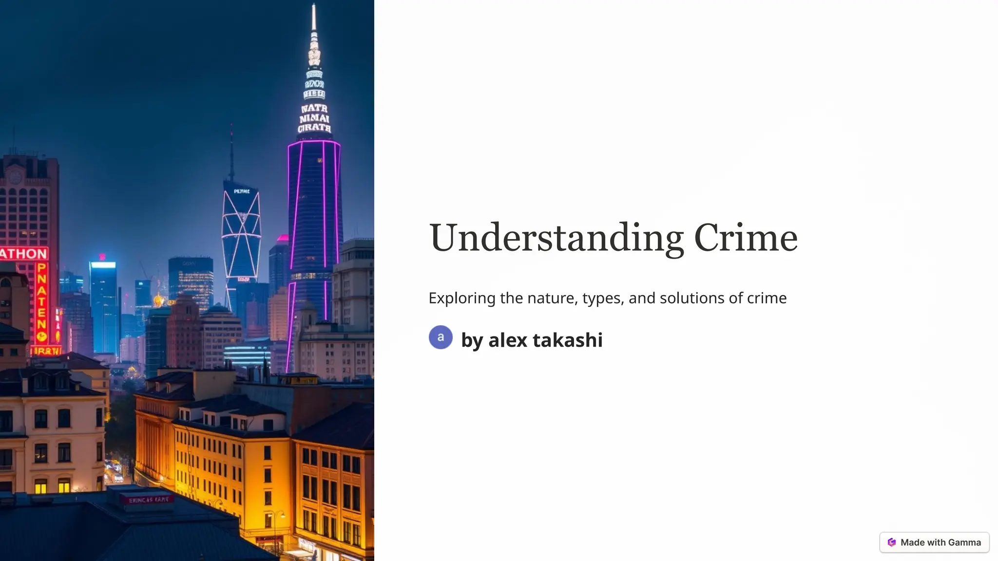 Understanding Crime
Exploring the nature, types, and solutions of crime
by alex takashi