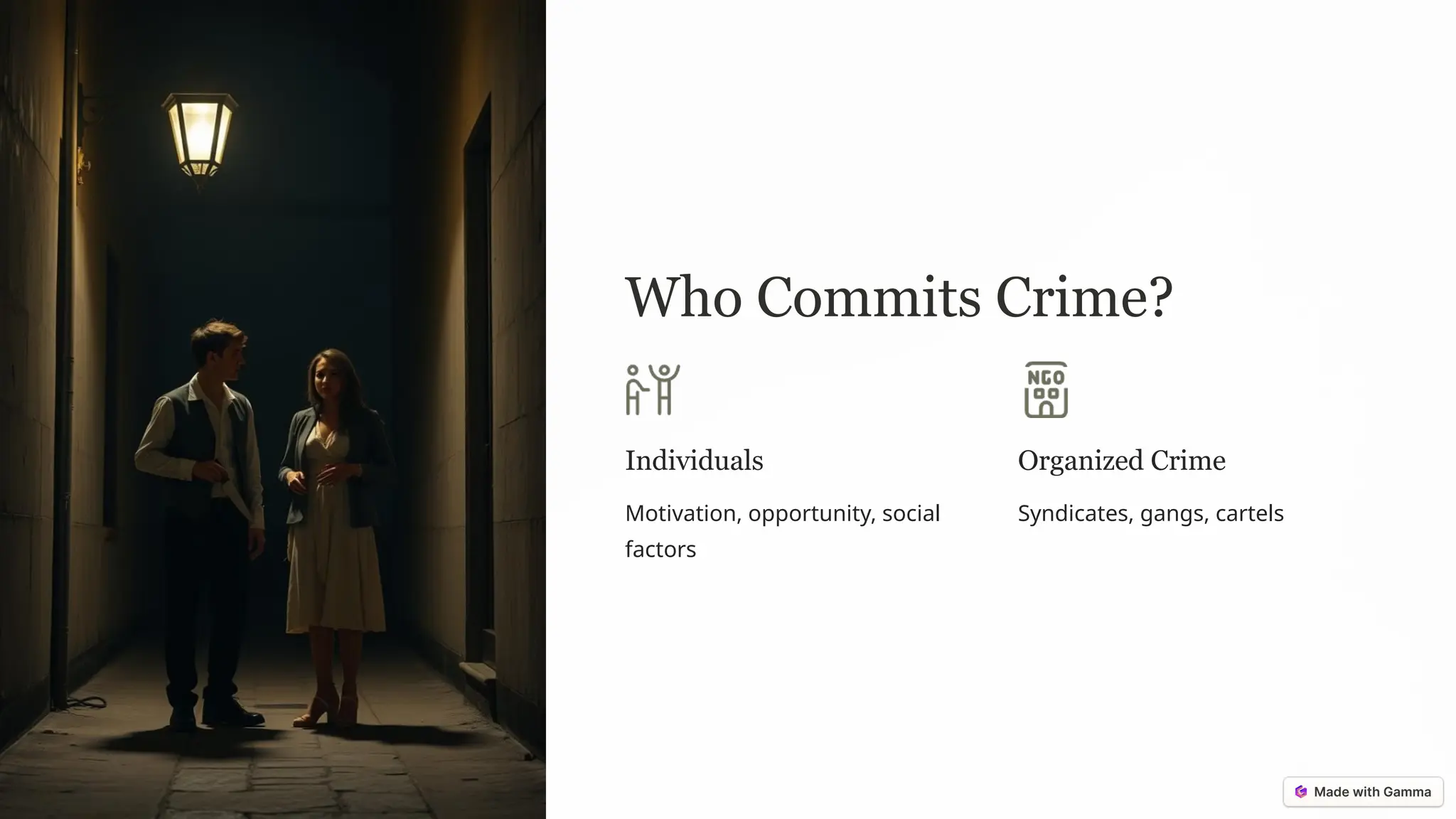 Who Commits Crime?
Individuals
Motivation, opportunity, social
factors
Organized Crime
Syndicates, gangs, cartels