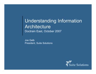 Understanding Information
Architecture
Doctrain East, October 2007


Joe Gelb
President, Suite Solutions