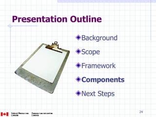 Presentation Outline Background Scope Framework Components Next Steps 