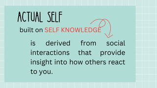 built on SELF KNOWLEDGE
is derived from social
interactions that provide
insight into how others react
to you.
 