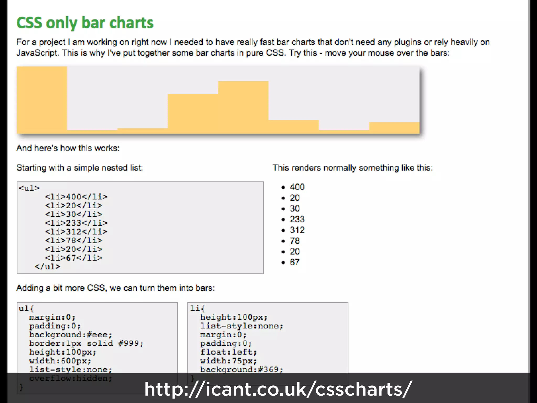 http://icant.co.uk/csscharts/
 