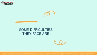SOME DIFFICULTIES
THEY FACE ARE
We develop personality and leadership skills in pre-schoolers, kids, teenagers and adults,...