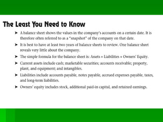 Understanding The Balance Sheet And Income Statement | PPT