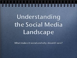Understanding
the Social Media
Landscape
What makes it social and why should I care?
 