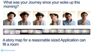 What was your Journey since your woke up this
morning?
A story map for a reasonable sized Application can
fill a room
drisstemsamani
 