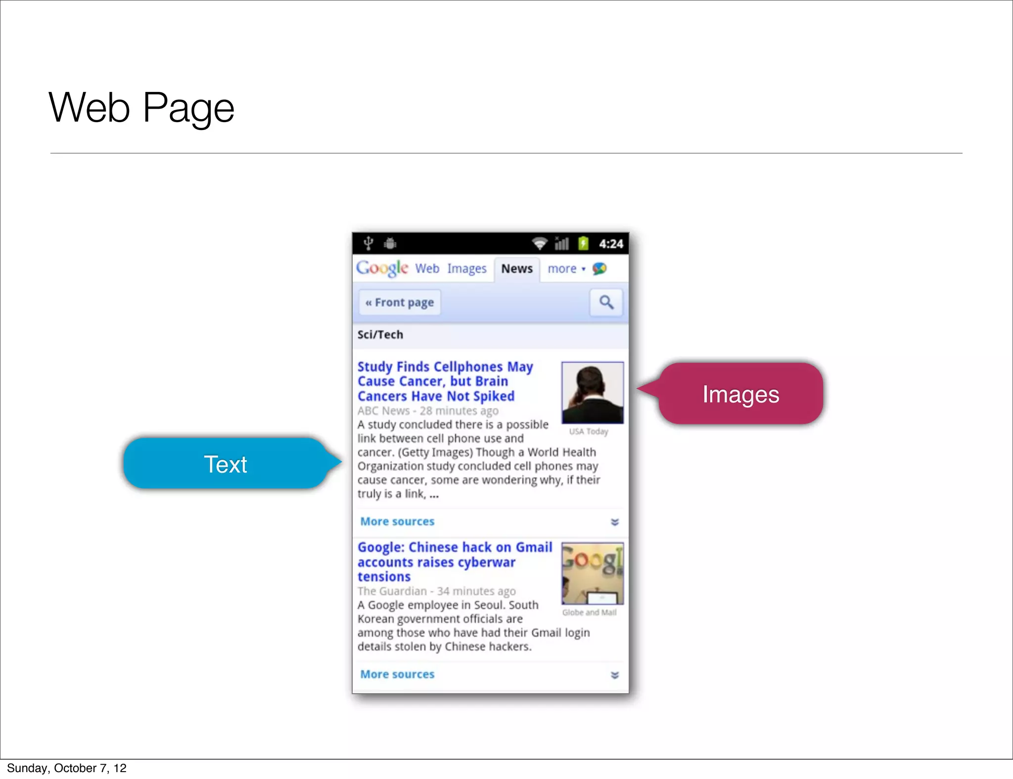 Web Page




                               Images

                        Text




Sunday, October 7, 12
 