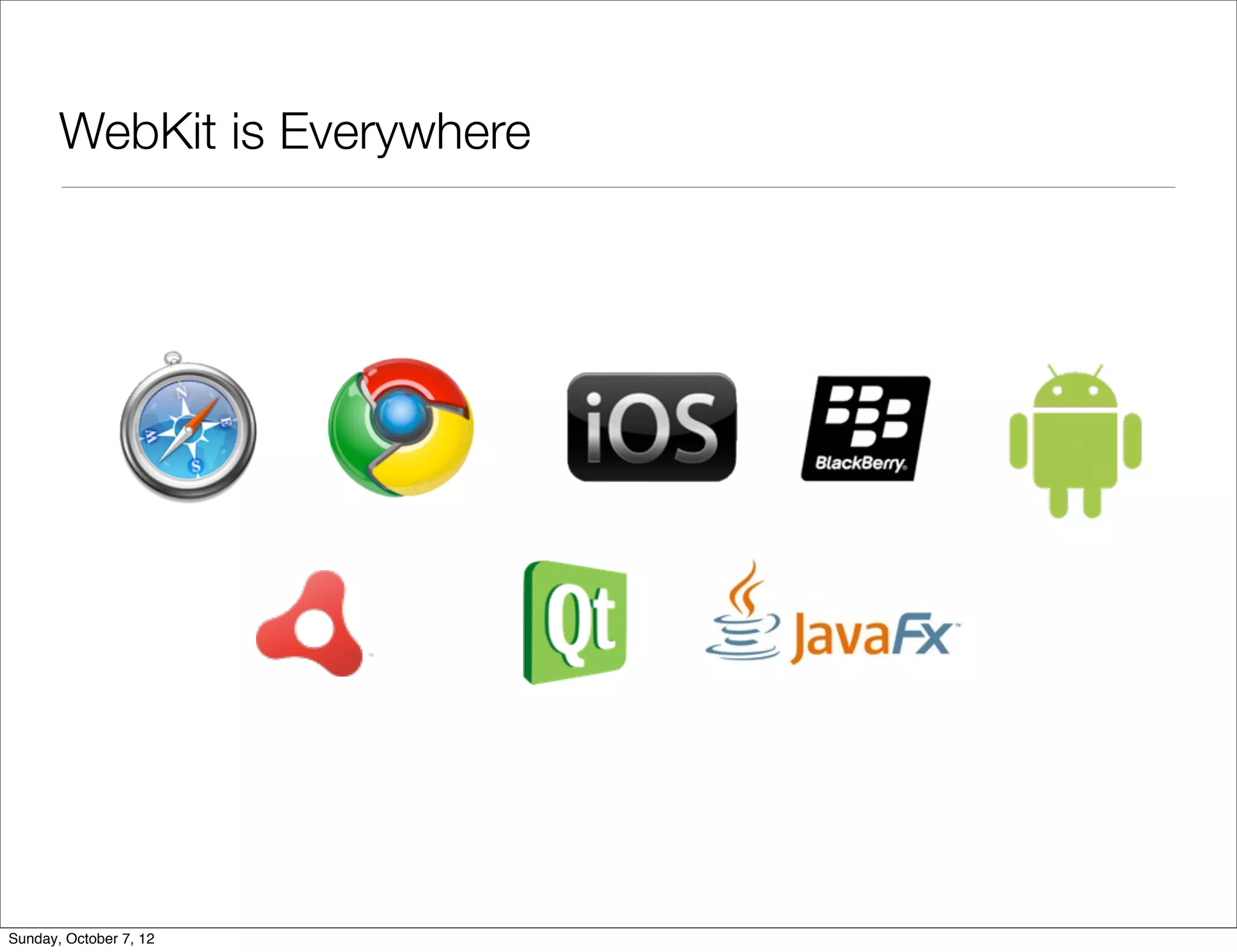 WebKit is Everywhere




Sunday, October 7, 12
 