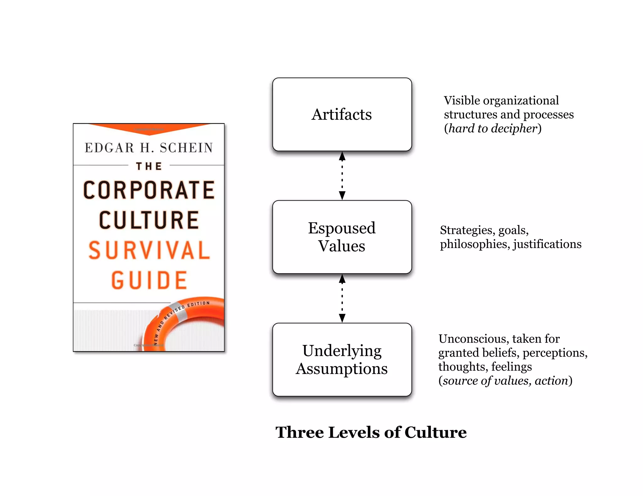 Underlying
Assumptions
Espoused
Values
Artifacts
Visible organizational
structures and processes
(hard to decipher)
Strategies, goals,
philosophies, justifications
Unconscious, taken for
granted beliefs, perceptions,
thoughts, feelings
(source of values, action)
Three Levels of Culture
 