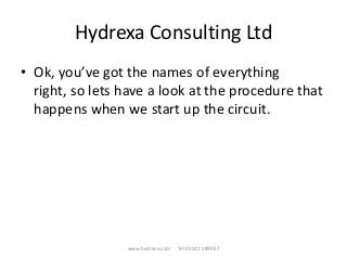 Hydrexa Consulting Ltd
• Ok, you’ve got the names of everything
right, so lets have a look at the procedure that
happens when we start up the circuit.
www.hydrexa.com Tel 01522 589067
 