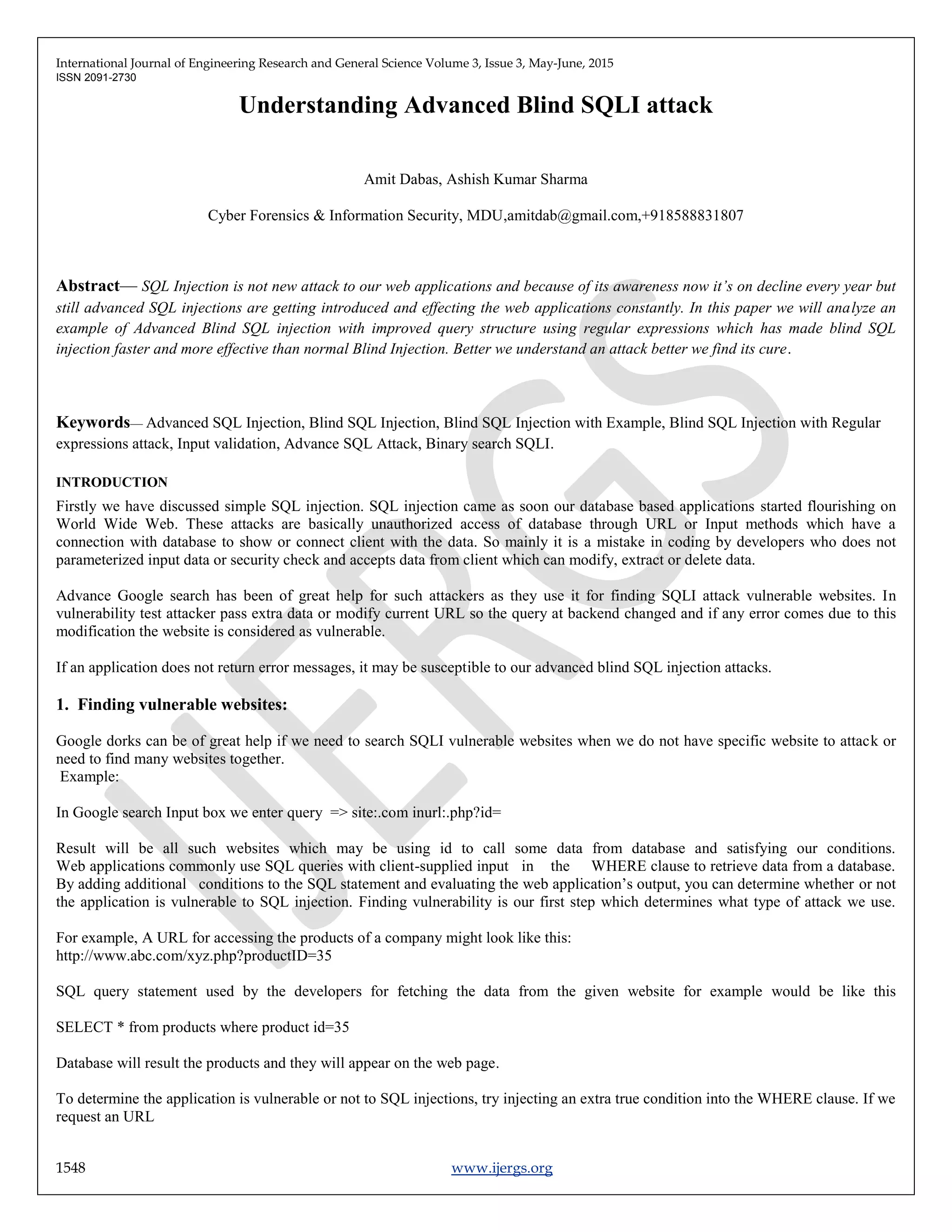 Understanding advanced blind sqli attack | PDF