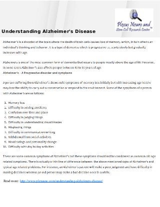 Understanding Alzheimer's Disease
Read more: http://www.plexusnc.com/understanding-alzheimers-disease/
 