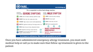 Once you have administered emergency allergy treatment, you must seek
medical help or call 911 to make sure that follow-up treatment is given to the
patient
 
