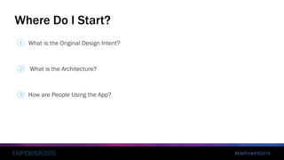 #EMPOWER2015
① What is the Original Design Intent?
② What is the Architecture?
③ How are People Using the App?
Where Do I Start?
 
