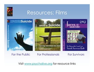 Resources: Films




For the Public     For Professionals      For Survivors


     Visit www.psychalive.org for resource links
 