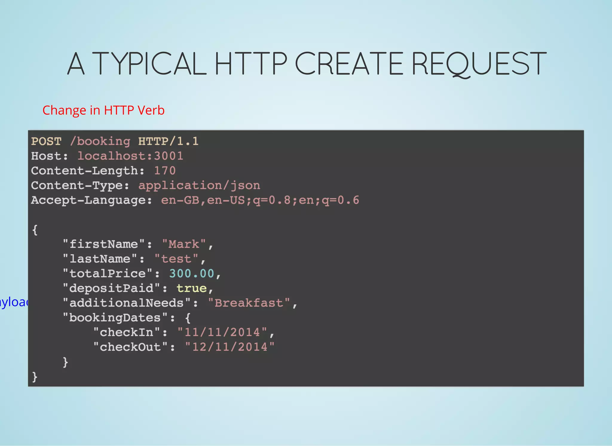 A TYPICAL HTTP CREATE REQUEST
Change in HTTP Verb
ayload
 