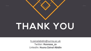 h.zainalabidin@surrey.ac.uk
Twitter: Husnaaa_za
LinkedIn: Husna Zainal Abidin
 