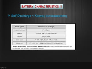 BATTERY CHARACTERISTICS 11
 Self Discharge < Χρονος αυτοεκφορτισης
 