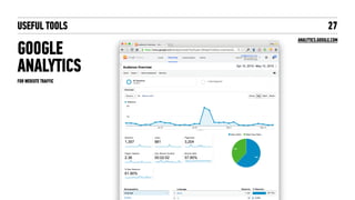 USEFUL TOOLS
GOOGLE  
ANALYTICS
27
ANALYTICS.GOOGLE.COM
FOR WEBSITE TRAFFIC
 