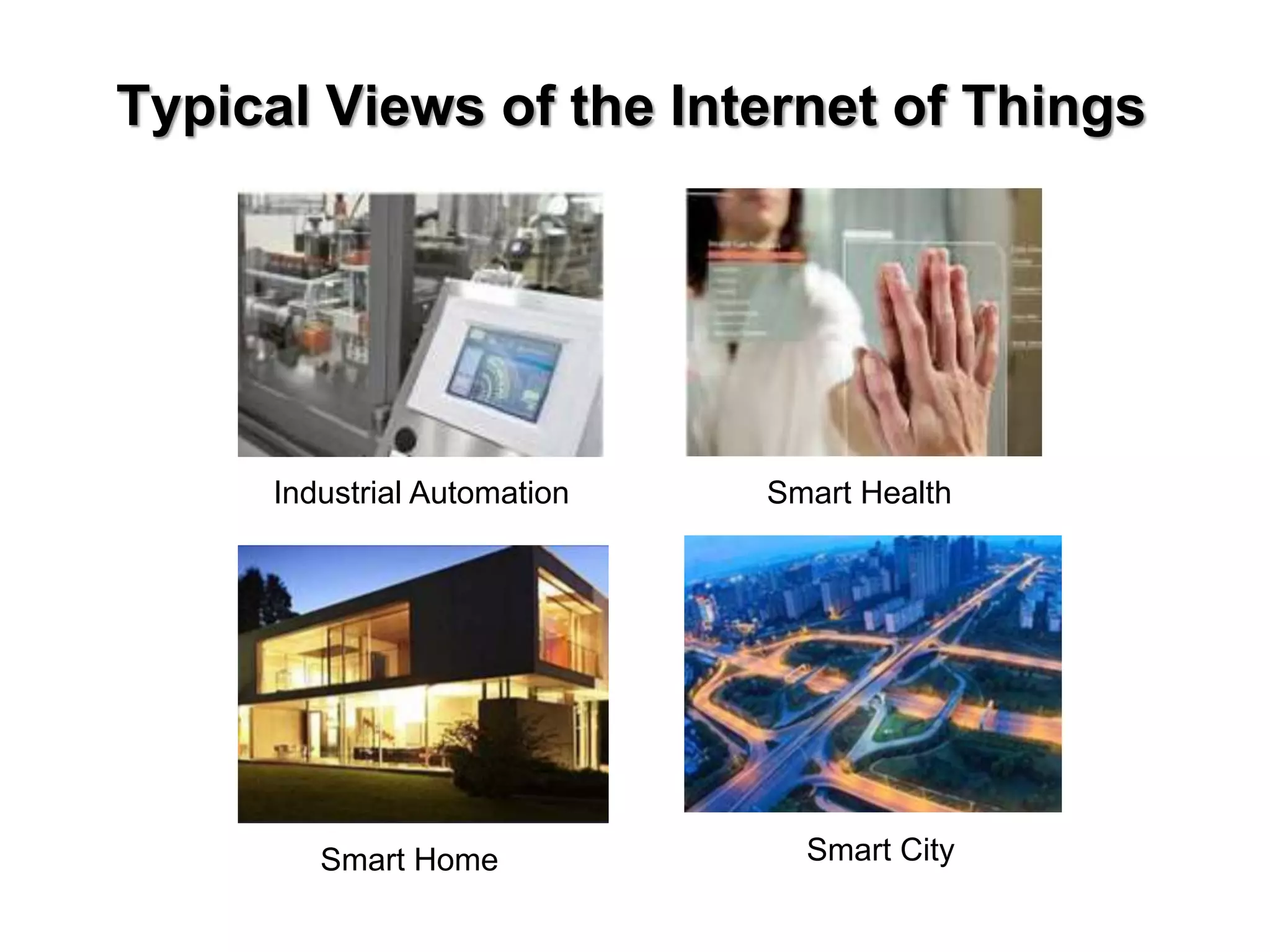 Typical Views of the Internet of Things
Industrial Automation Smart Health
Smart Home Smart City
 